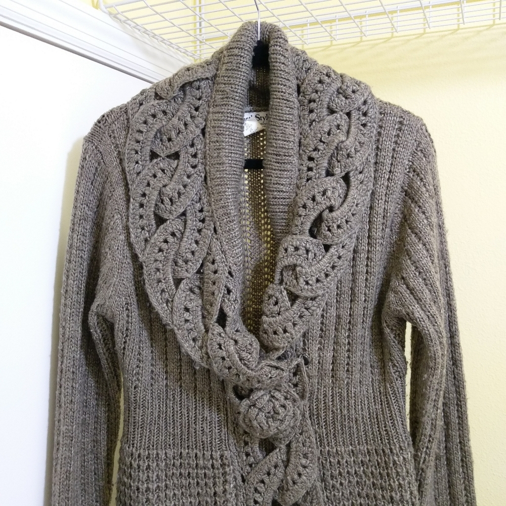 NorthStyle Grey/Taupe Cable Knit Cardigan - Picture 2 of 6